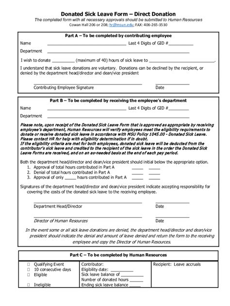 Fillable Online Donated Sick Leave Pool Contribution Form Fax Email