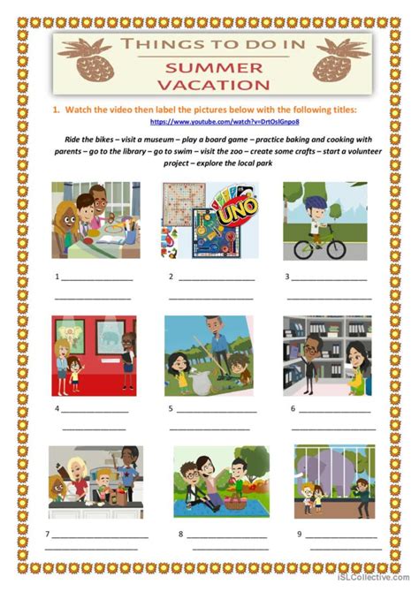 Things To Do In Summer Vacation: English ESL worksheets pdf & doc