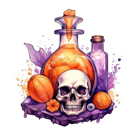 Premium Ai Image Watercolor Spooky Halloween Witch Potion Bottle