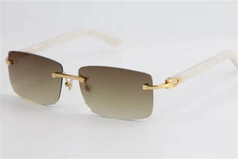 High End Designer Rimless Marble White Plank Rimless Sunglasses Mens Wholesale Large Square