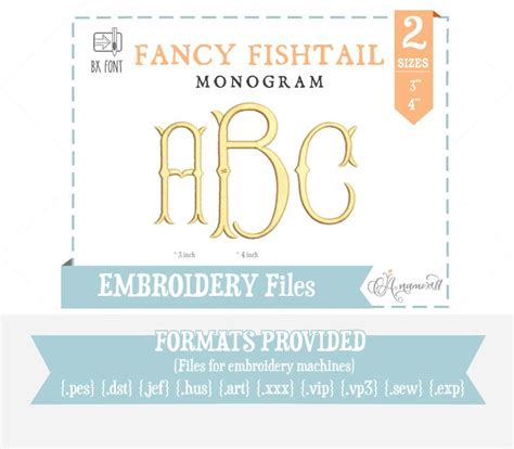 Fancy Fishtail Machine Embroidery Font Monogram Alphabet 2 Etsy