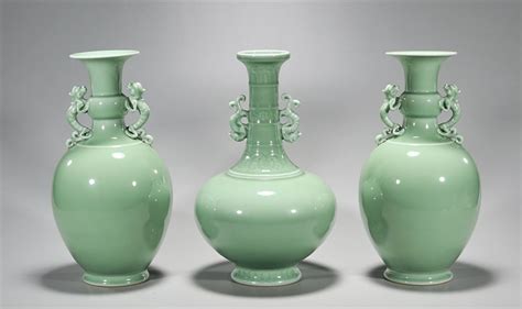 Three Chinese Celadon Glazed Porcelain Vases Etsy