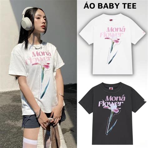 Áo thun baby tee in hoa MONÁ FLEUR TRẮNG Áo phông form baby tee