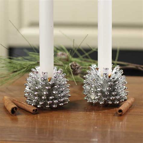 Silver Metal Pinecone Candle Holders Candles And Accessories Home