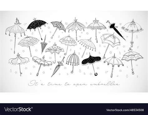 Collection Of Doodle Vintage Umbrellas On White Vector Image