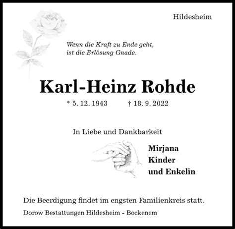 Traueranzeigen Von Karl Heinz Rohde Trauerportal Hildesheimer