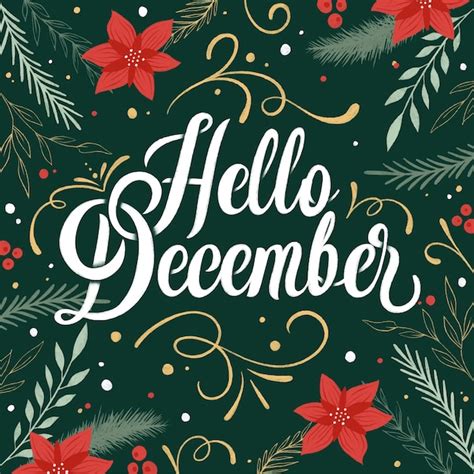 Christmas Text Hello December On Background Of Snowflakes Vector