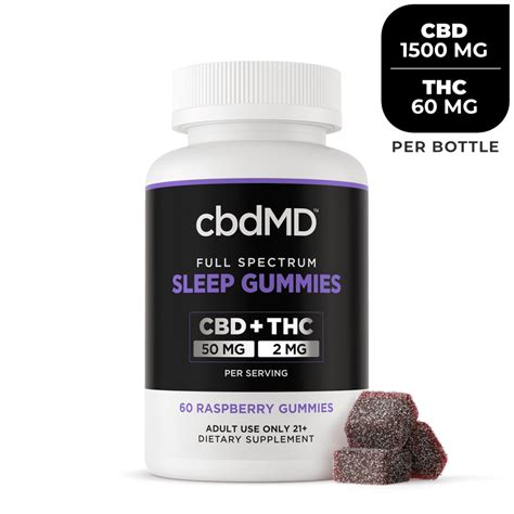 CbdMD Sleep CBD Gummies Full Spectrum Raspberry 60ct 60mg THC