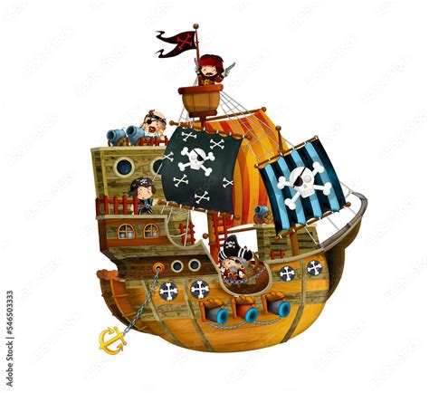 Cartoon Pirate Ship Isolated Illustration For Children Stock