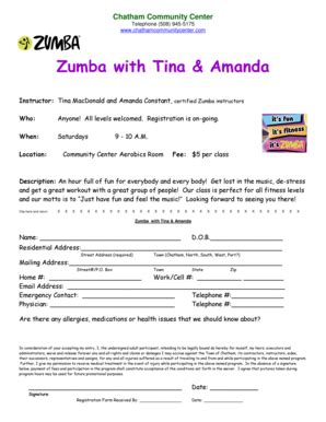 Zumba Registration Form Fill Online Printable Fillable Blank