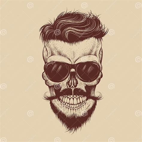 Hipster Skull With Sunglasses Mustache And Beard Stock Vector