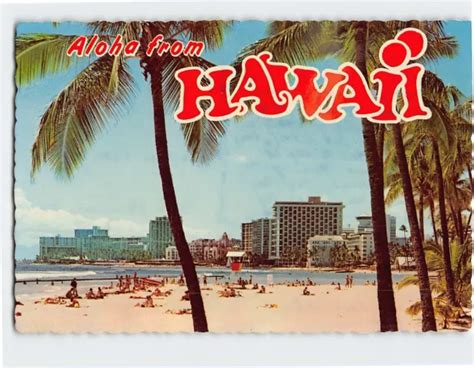 Postcard Waikiki Beach Hotel Area Aloha From Hawaii Honolulu Hawaii