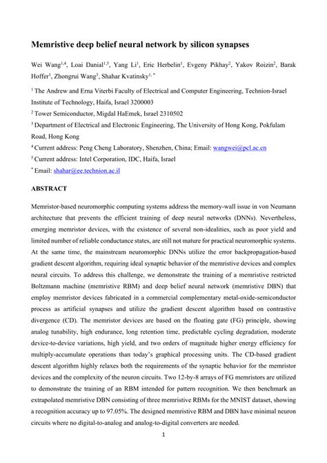 PDF Memristive Deep Belief Neural Network By Silicon Synapses