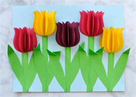 Gorgeous 3D Paper Tulip Flower Craft | Flower crafts, Spring flower ...