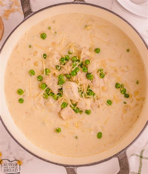 Chicken Alfredo Soup Butter With A Side Of Bread