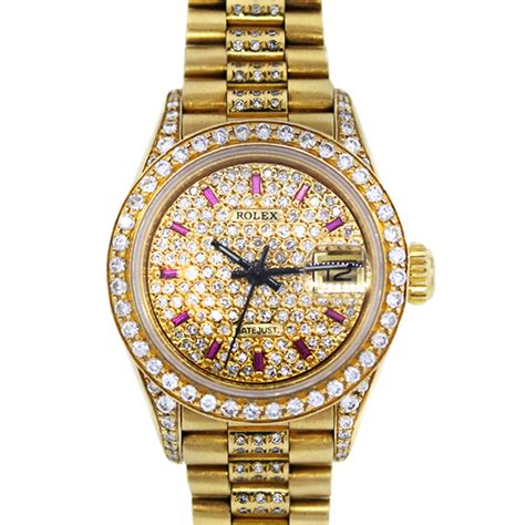 Rolex 69178 President All Diamond And Ruby Ladies Gold Watch