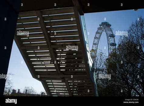 Steps to Hungerford Bridge over the Thames with the London Eye, London ...