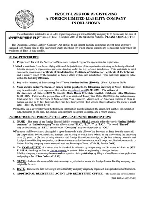 Fillable Application For Registration Form (Foreign Limited Liability ...