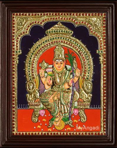 Teak Wood Frame Fine Finish Kamatchi Amman Tanjore Painting For Wall