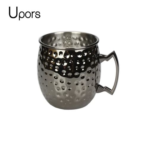 UPORS 550ML Black Moscow Mule Mugs 304 Stainless Steel Hammered Copper