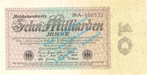 Weimarer Republik 10 Mia Mk Banknote 10 Milliarden Mark Schein In