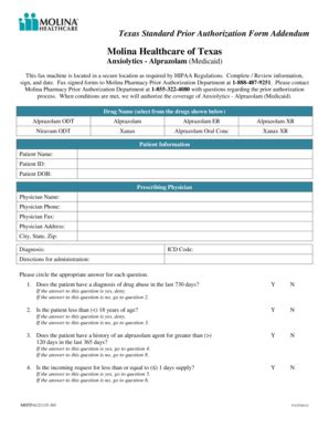 Fillable Online Texas Standard Prior Authorization Form Addendum Fax