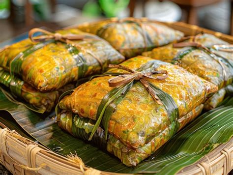 Premium Photo Delicious Thai Steamed Banana Cake Wrapped In Banana