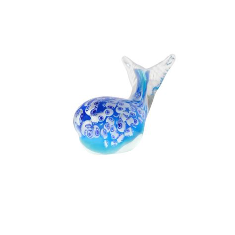 Zibo Handblown Art Glass Sky Blue With Blue And White Millefiori