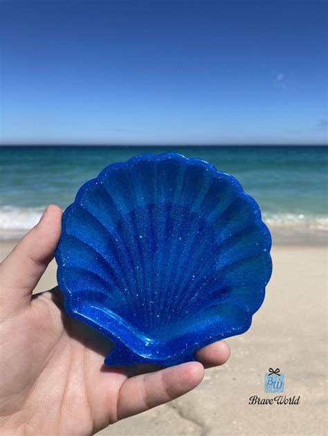 Blue And Gold Foil Scallop Shell Resin Trinket Dish Beach Etsy