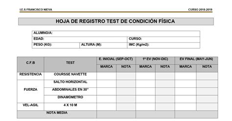 Hoja De Registro Test De Condici N F Sica Docx Google Drive