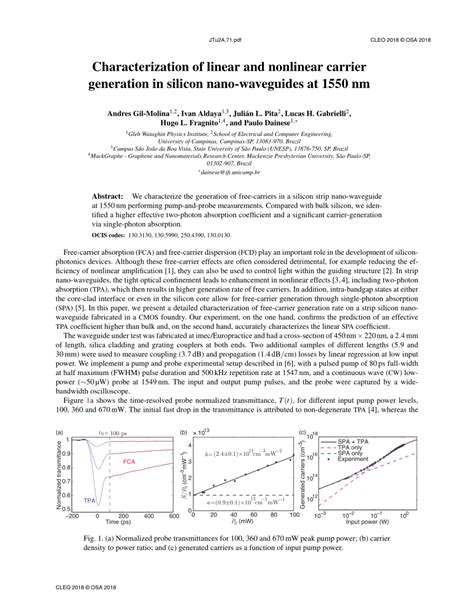 Pdf Characterization Of Linear And Nonlinear Carrier Generation In