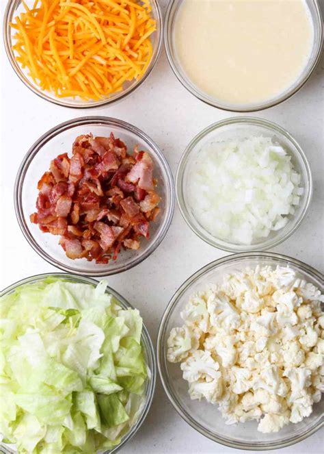 Bacon Cauliflower Salad With Iceberg Lettuce Cheddar Cheese And Onion