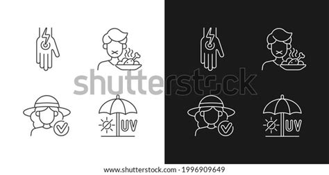 Sunstroke Sunburn Linear Icons Set Dark Stock Vector Royalty Free