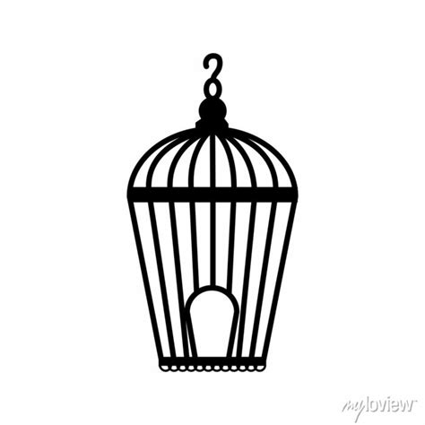 Silhouette Birdcage Vector Illustration Isolated White Background Wall