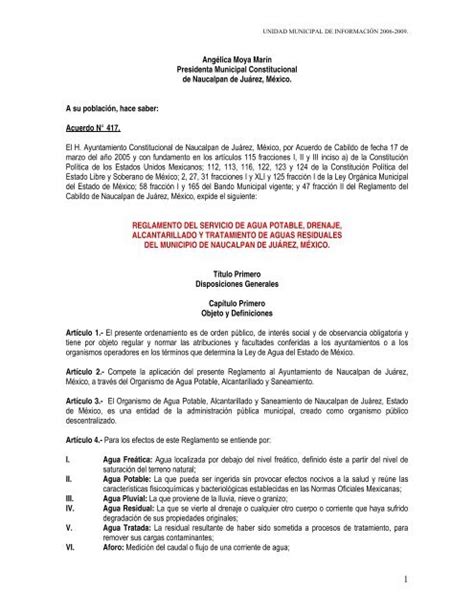 Reglamento Del Servicio De Agua Potable Drenaje Alcantarillado Y