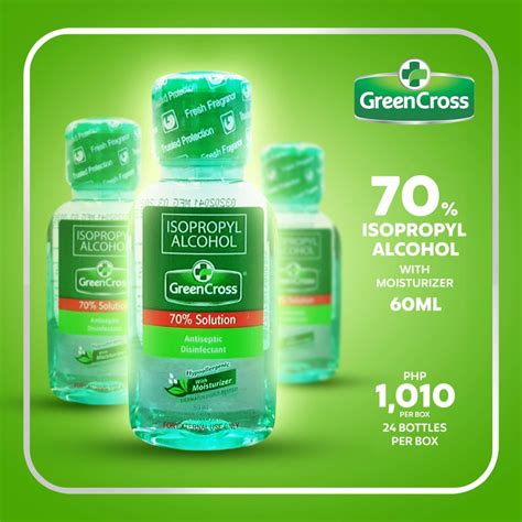 Green Cross 70 Isopropyl Alcohol With Moisturizer 60 Ml 24 Bottles