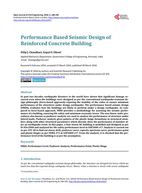 Pdf Performance Based Seismic Design Of Reinforced Concrete Building