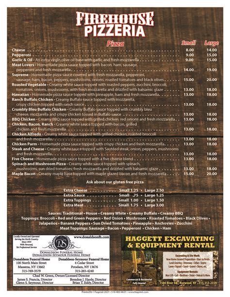 Firehouse Pizzeria Norwood Fasprint Menus