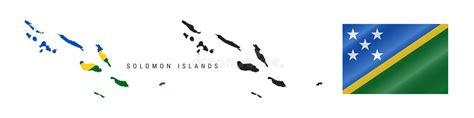 Solomon Islands Detailed Flag Map Detailed Silhouette Waving Flag