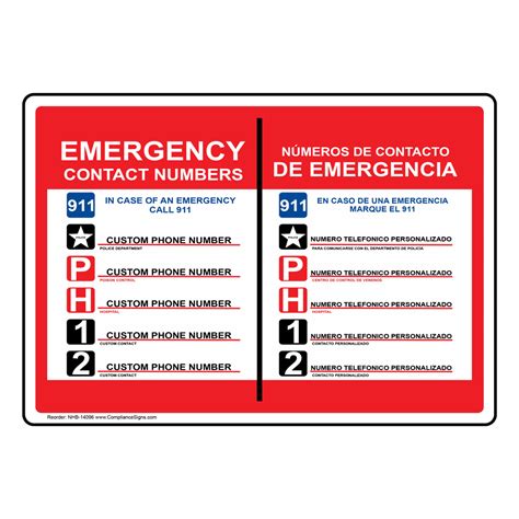 Emergency Contact Numbers 911 Bilingual Sign Nhb 14096