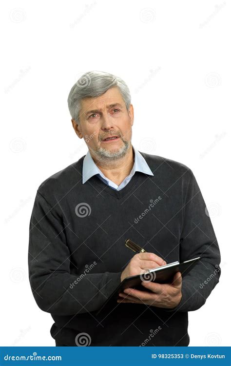 Thinking Mature Man With Clipboard Stock Image Image Of Office