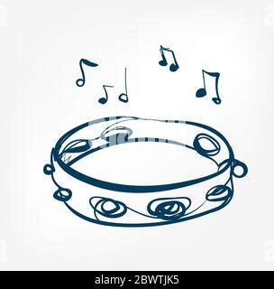 Folk Musical Instrument Tambourine Doodle Style Ethnic Simple Tool