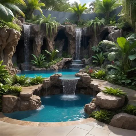 Huge Backyard Grotto Swimming Pool With Waterfall De