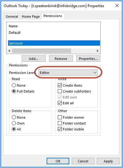 How To Set Access Rights Controlled By Outlook User Infobridge