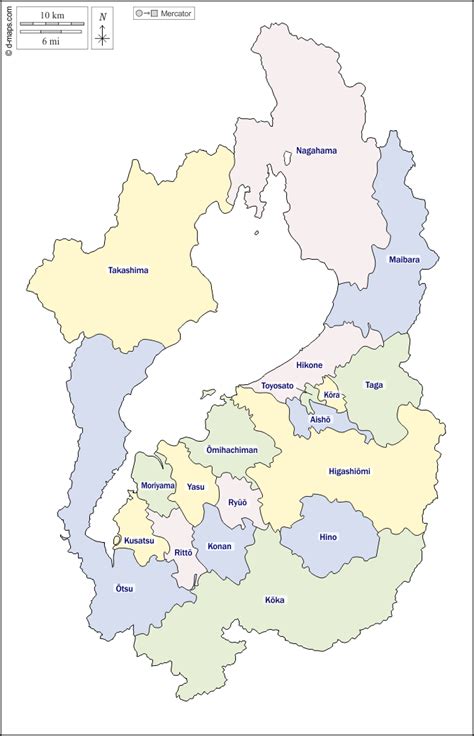 滋賀県 無料地図 無料の空の地図 無料のアウトラインマップ 無料のベースマップ 輪郭 市町村 名前 色 白い