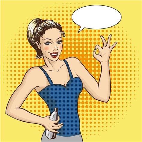 Premium Vector Woman Smiles And Shows Ok Hand Sign With Speech Bubble