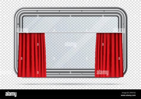 Train Window With Red Curtain On Checkered Background Realistic View