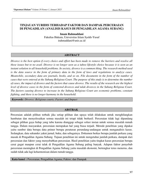 PDF TINJAUAN YURIDIS TERHADAP FAKTOR DAN DAMPAK PERCERAIAN DI