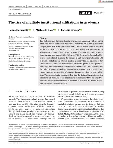 PDF The Rise Of Multiple Institutional Affiliations In Academia