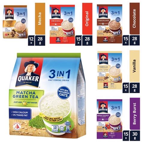 Quaker 3 IN 1 Oat Cereal Drink Vanilla Berry Burst Matcha Green Tea